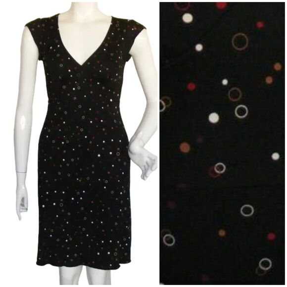 IZ BYER Dress, XS, Black, Ditzy polka dots, V neck, Short sleeves, Tie back - Picture 1 of 14